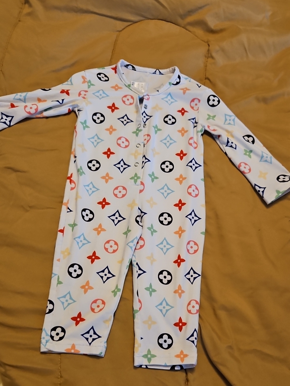 Kids White Multicolor Pattern One-Piece Romper